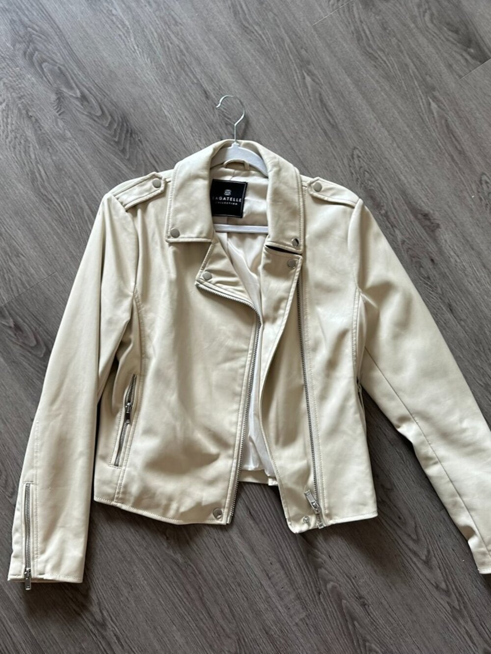 Bagatelle Faux Leather Designer Jacket Blazer Nude Tan Cream - Size Medium